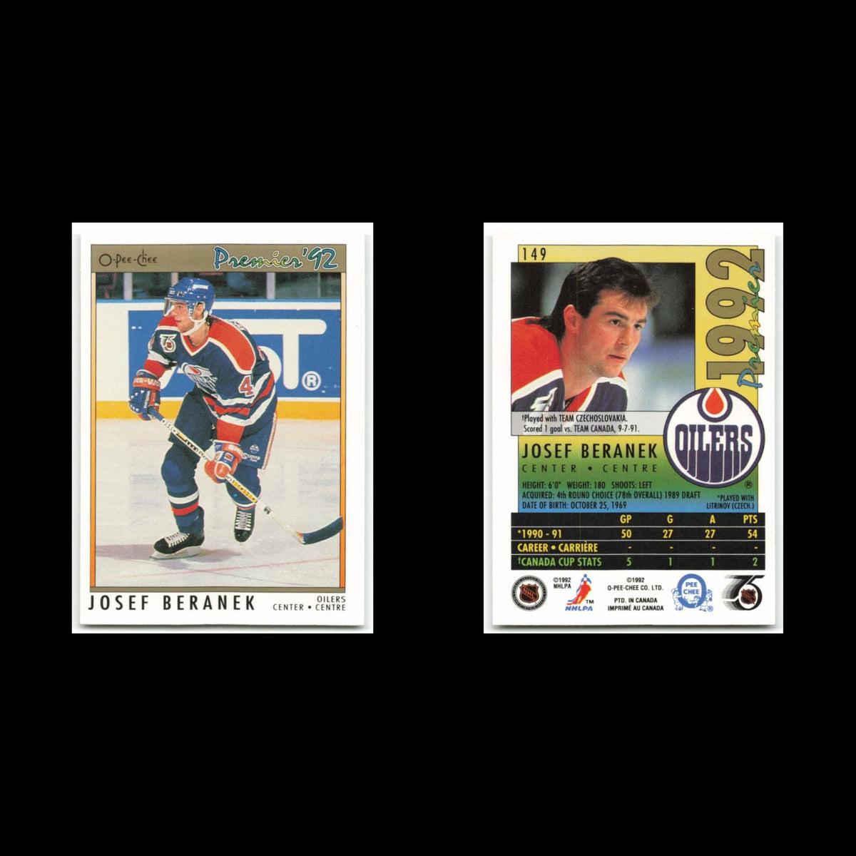 Josef Beranek Rookie #149 1992 O-Pee-Chee Premier Edmonton Oilers Hockey Card NM