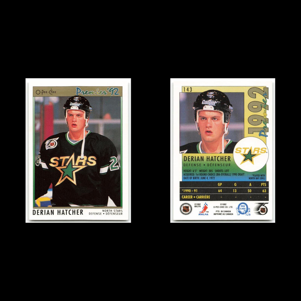 Derian Hatcher #143 1992 O-Pee-Chee Premier Minnesota North Stars Hockey Card NM