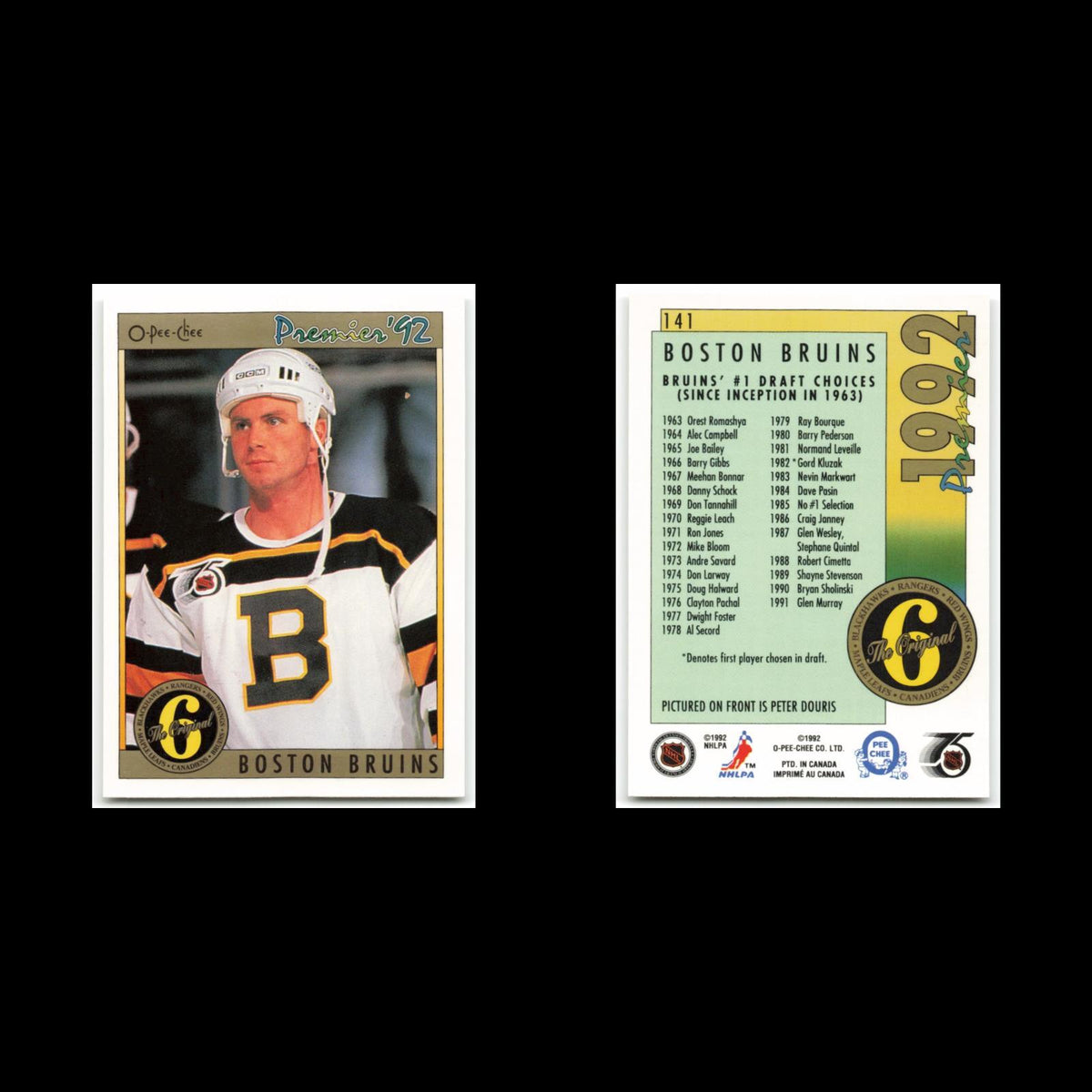 Peter Douris #141 1992 O-Pee-Chee Premier Boston Bruins Hockey Card NHL NM