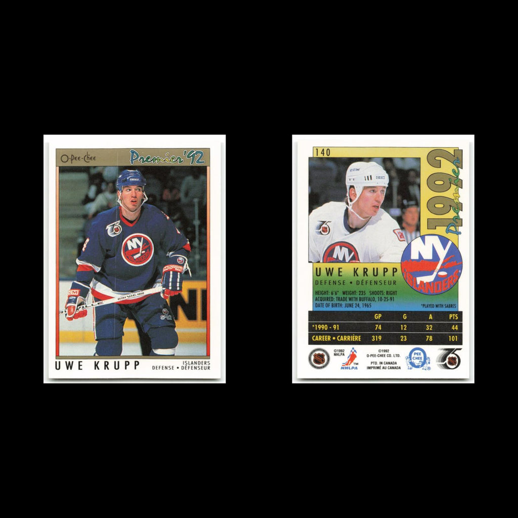 Uwe Krupp #140 1992 O-Pee-Chee Premier New York Islanders Hockey Card NHL NM
