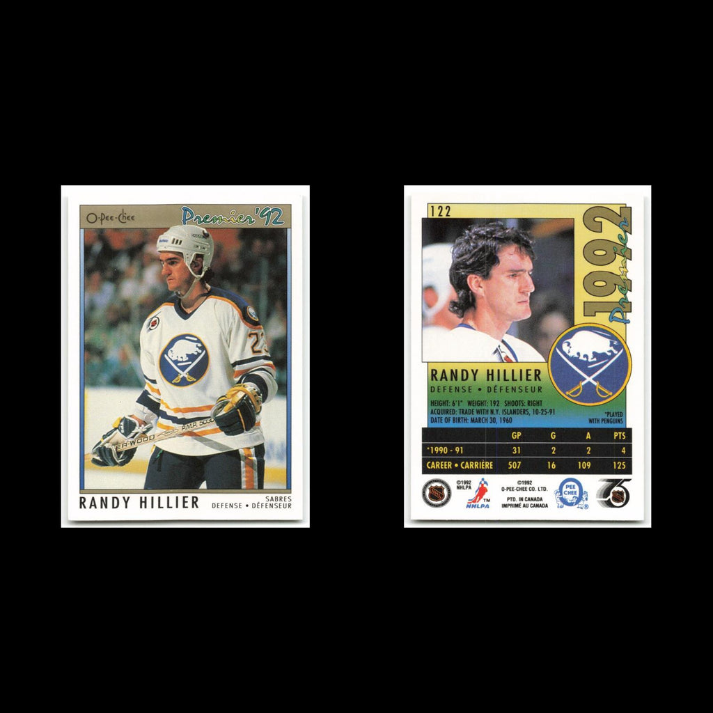 Randy Hillier #122 1992 O-Pee-Chee Premier Buffalo Sabres Hockey Card NHL NM