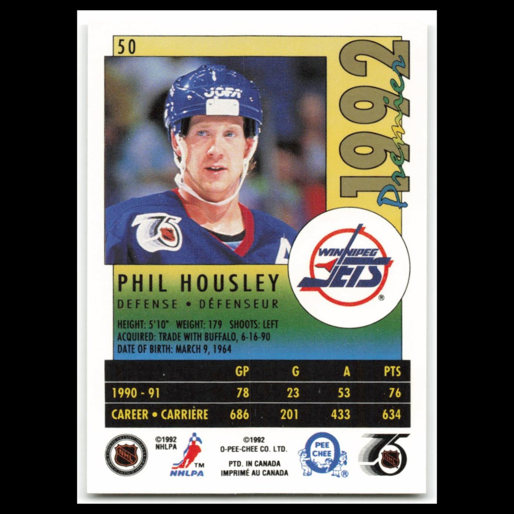 Phil Housley #50 1992 O-Pee-Chee Premier Winnipeg Jets Hockey Card NHL NM