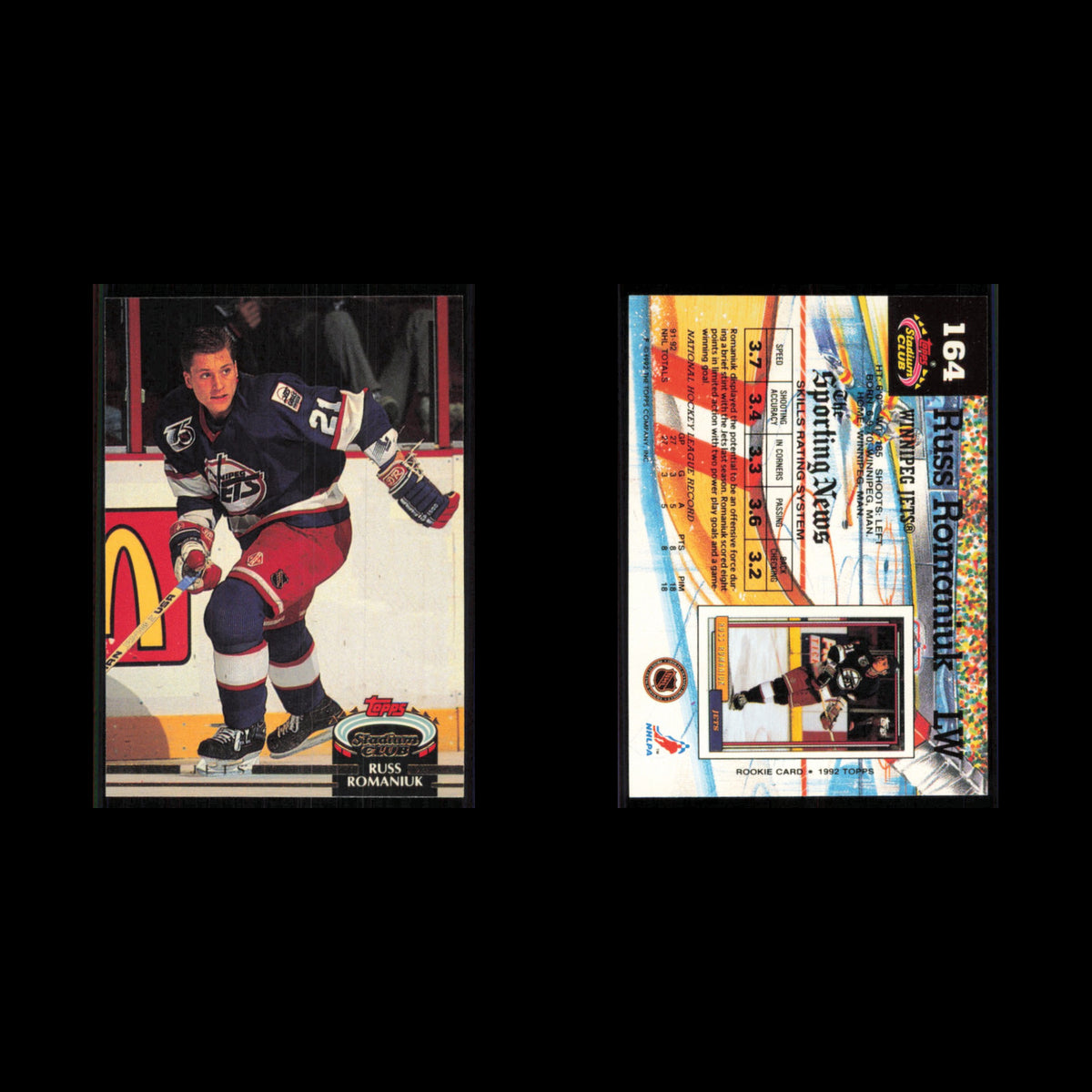 Russ Romaniuk #164 1992 Stadium Club Winnipeg Jets Hockey Card NHL NM