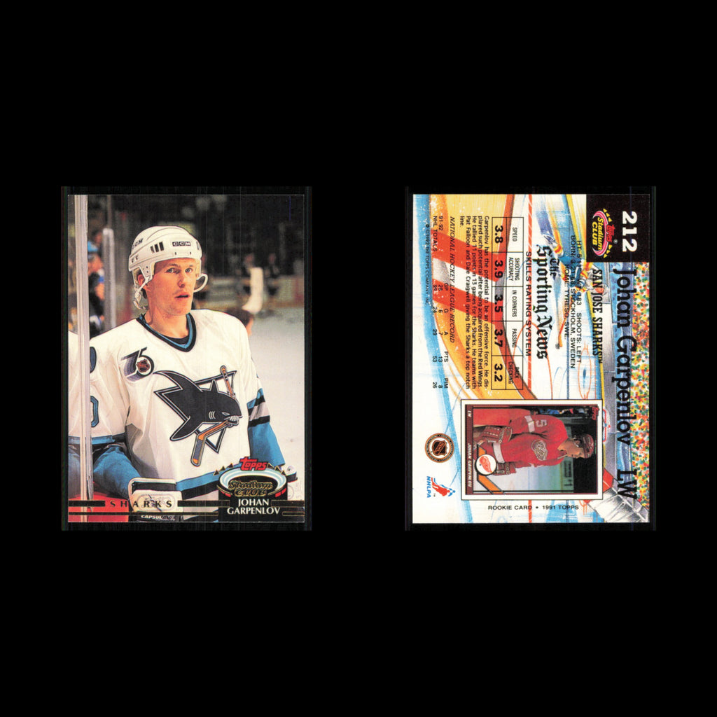 Johan Garpenlov #212 1992 Stadium Club San Jose Sharks Hockey Card NHL NM