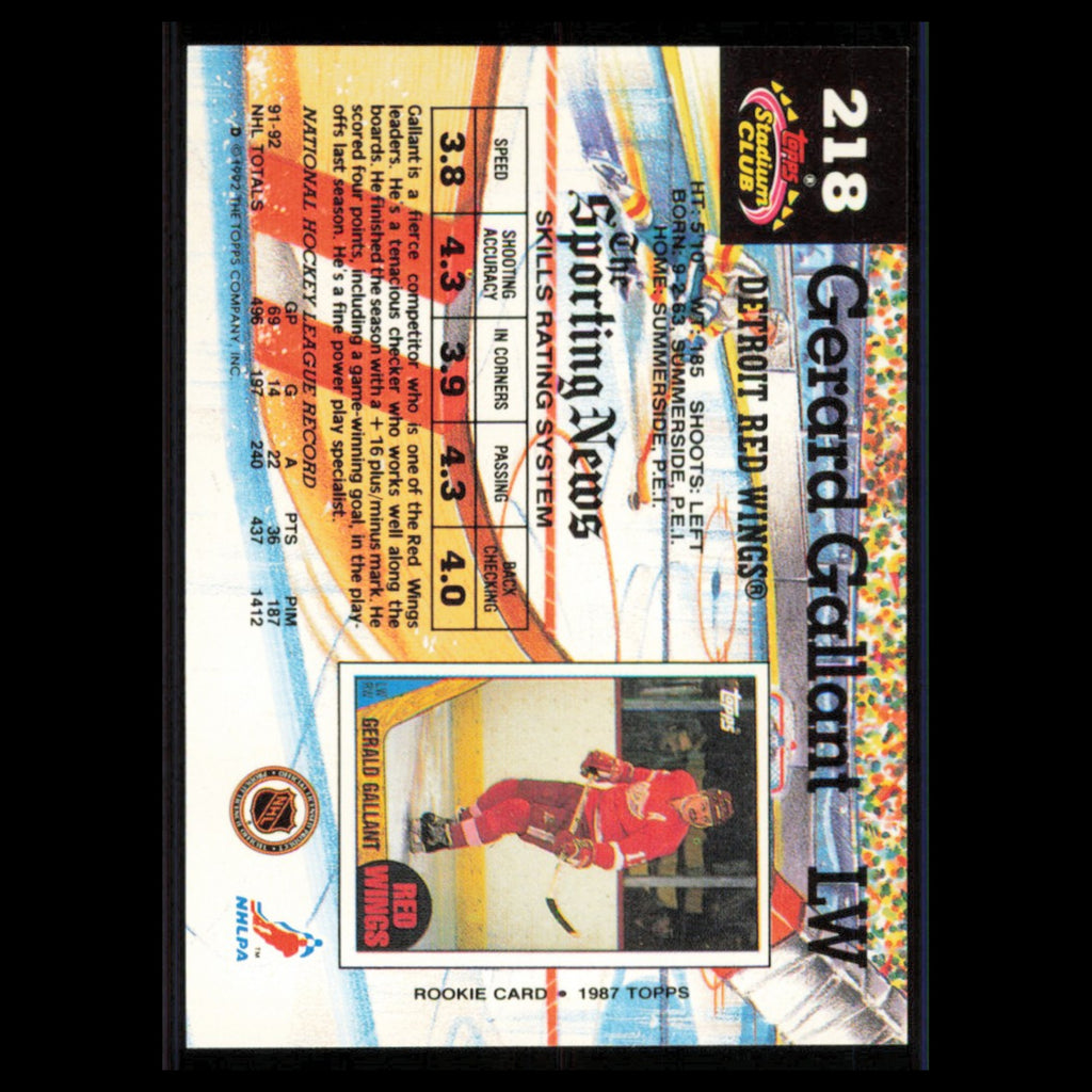 Gerard Gallant #218 1992 Stadium Club Detroit Red Wings Hockey Card NHL NM
