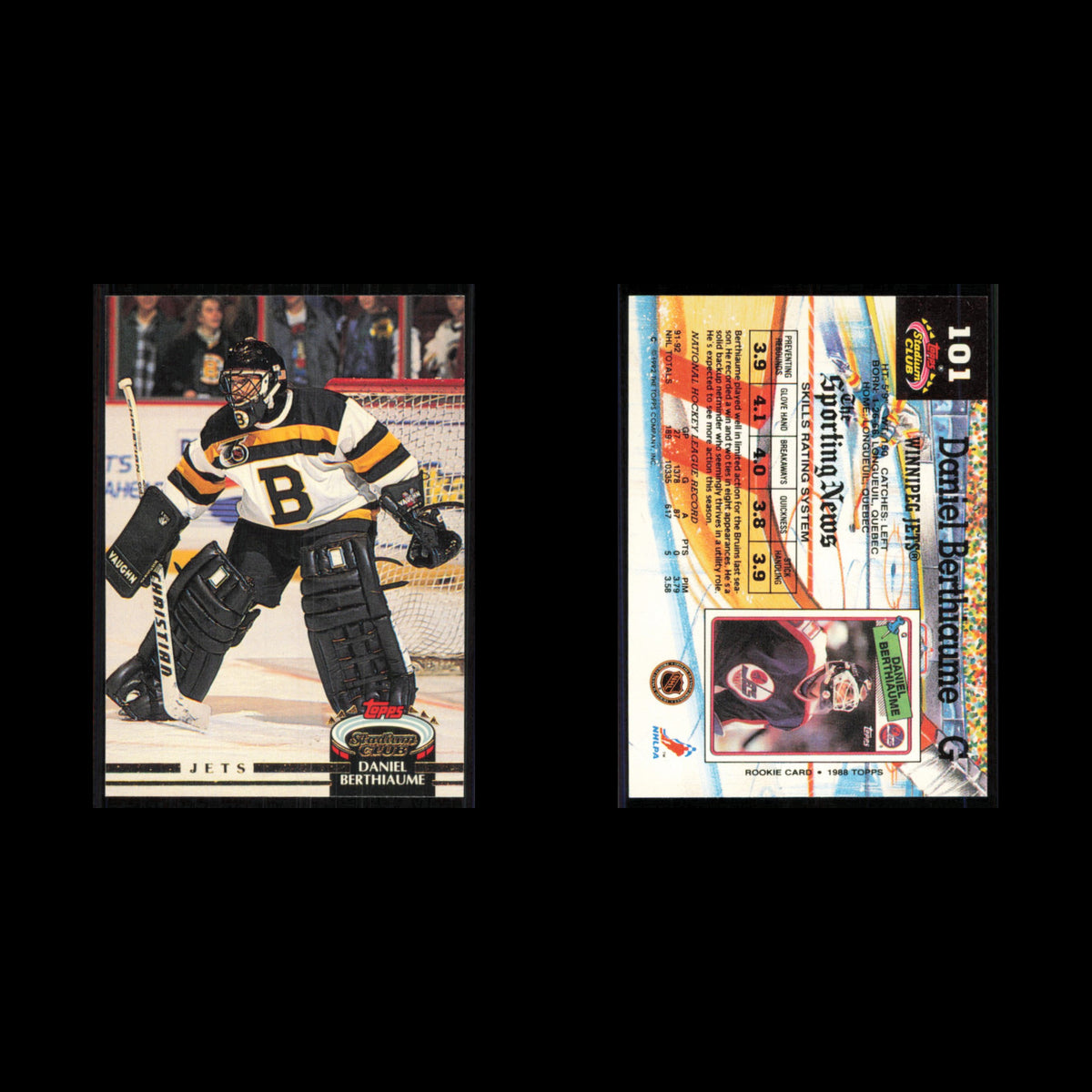 Daniel Berthiaume #101 1992 Stadium Club Winnipeg Jets Hockey Card NHL NM