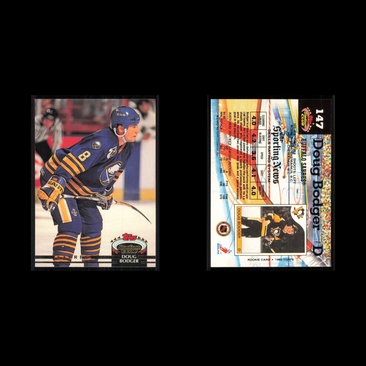 Doug Bodger #147 1992 Stadium Club Buffalo Sabres Hockey Card NHL NM