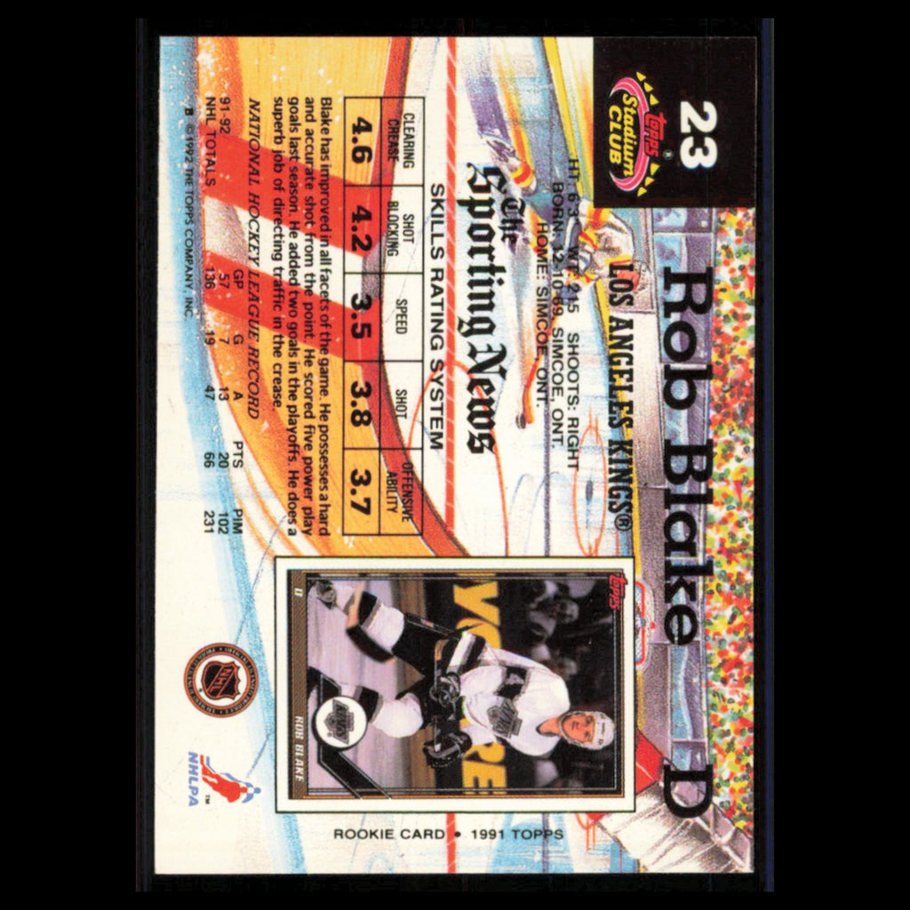Rob Blake #23 1992 Stadium Club Los Angeles Kings Hockey Card NHL NM
