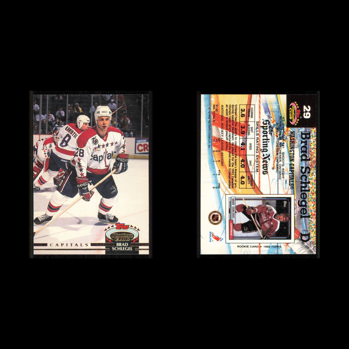 Brad Schlegel #29 1992 Stadium Club Washington Capitals Hockey Card NHL NM