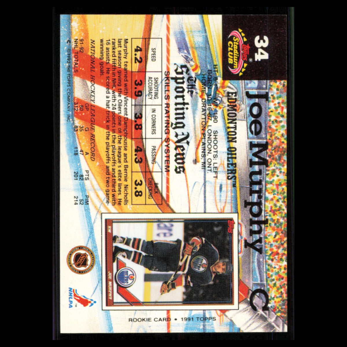 Joe Murphy #34 1992 Stadium Club Edmonton Oilers Hockey Card NHL NM