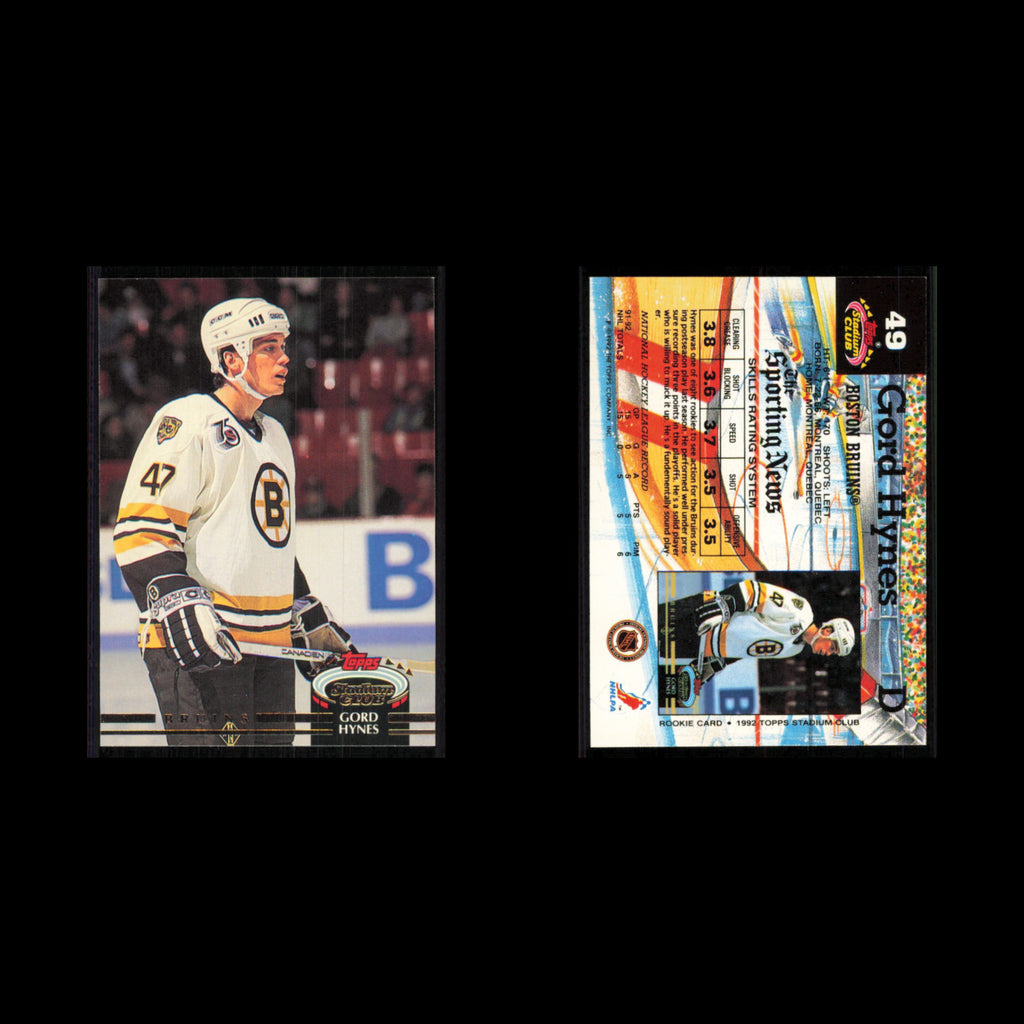 Gord Hynes #49 1992 Stadium Club Boston Bruins Hockey Card NHL NM