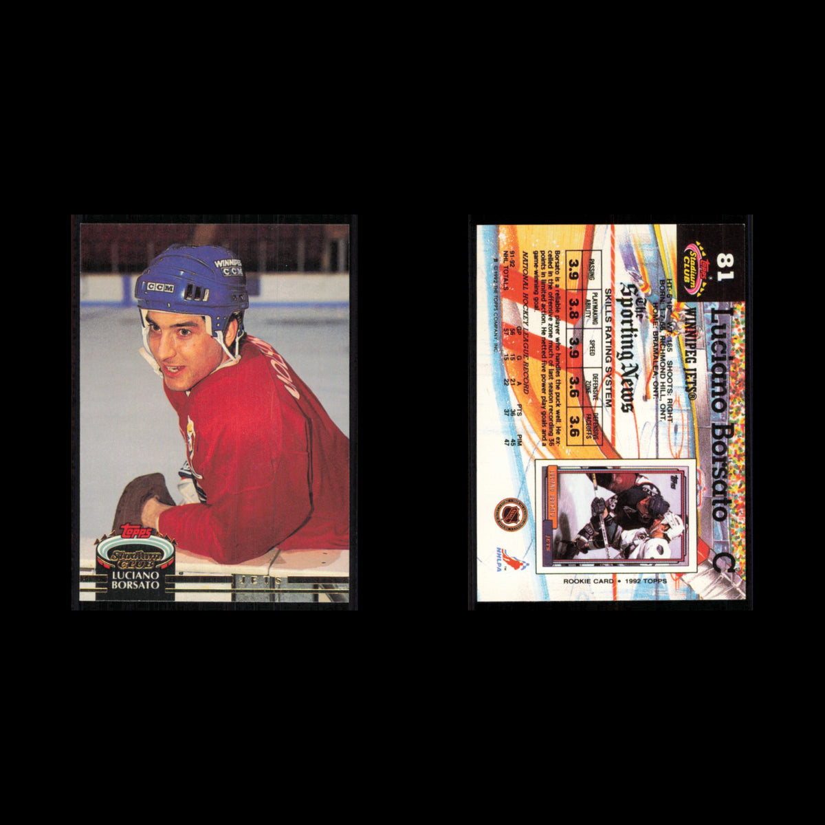 Luciano Borsato #81 1992 Stadium Club Winnipeg Jets Hockey Card NHL NM