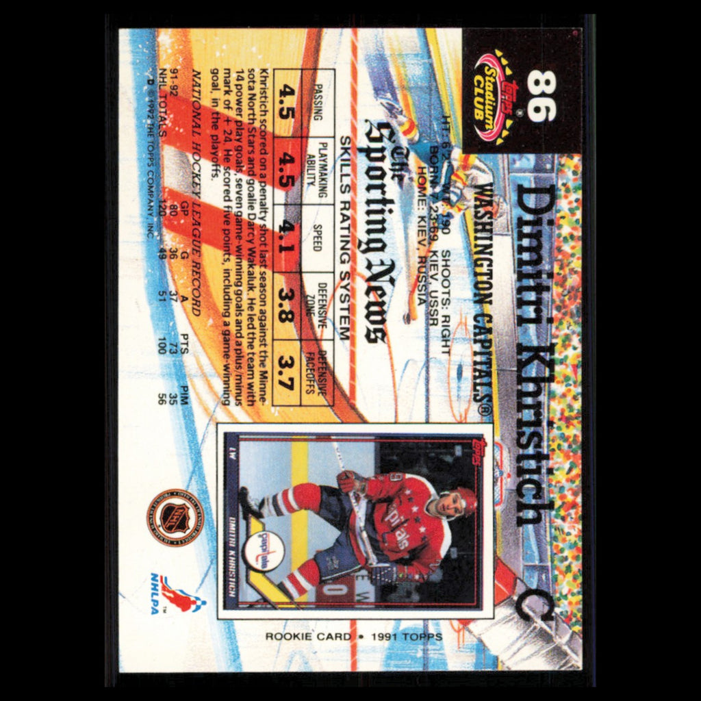 Dmitri Khristich #86 1992 Stadium Club Washington Capitals Hockey Card NHL NM