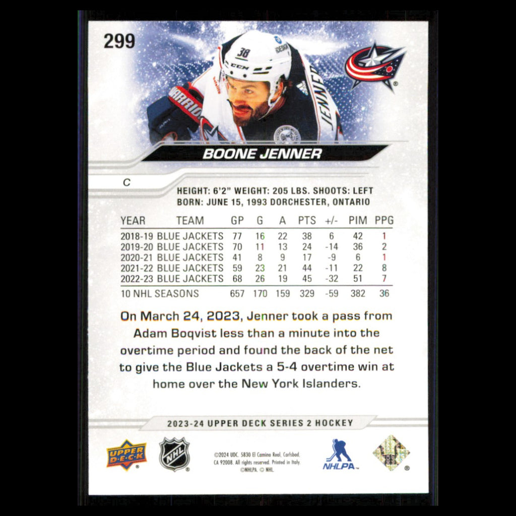 Boone Jenner #299 2023 Upper Deck Columbus Blue Jackets Hockey Card NHL NM