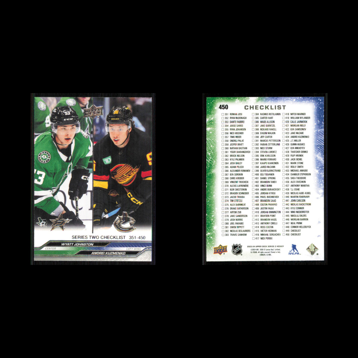 Checklist Kuzemenko Johnston #450 2023 Upper Deck Hockey Card NHL NM