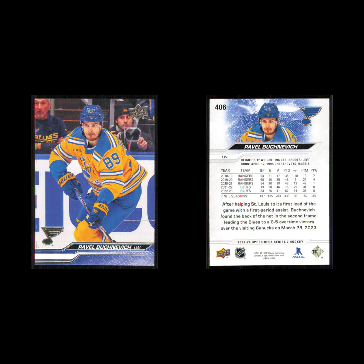 Pavel Buchnevich #406 2023 Upper Deck St. Louis Blues Hockey Card NHL NM
