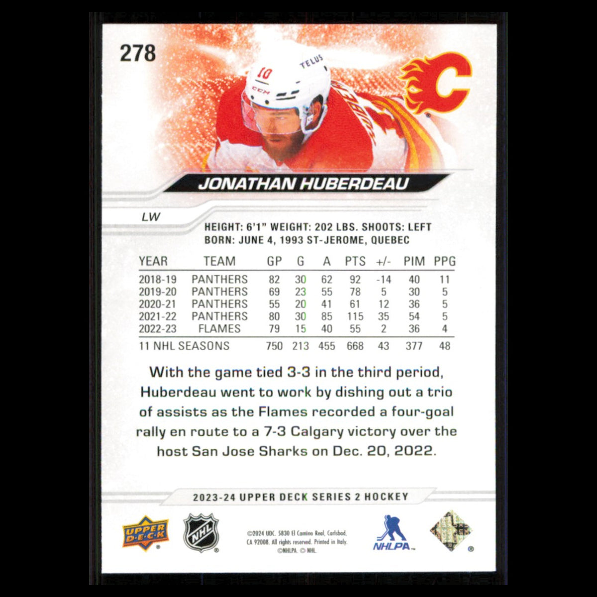 Jonathan Huberdeau #278 2023 Upper Deck Calgary Flames Hockey Card NHL NM