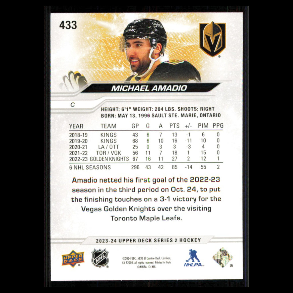 Michael Amadio #433 2023 Upper Deck Vegas Golden Knights Hockey Card NHL NM