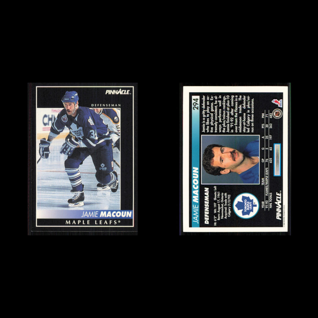 Jamie Macoun #294 1992 Pinnacle Toronto Maple Leafs Hockey Card NHL NM