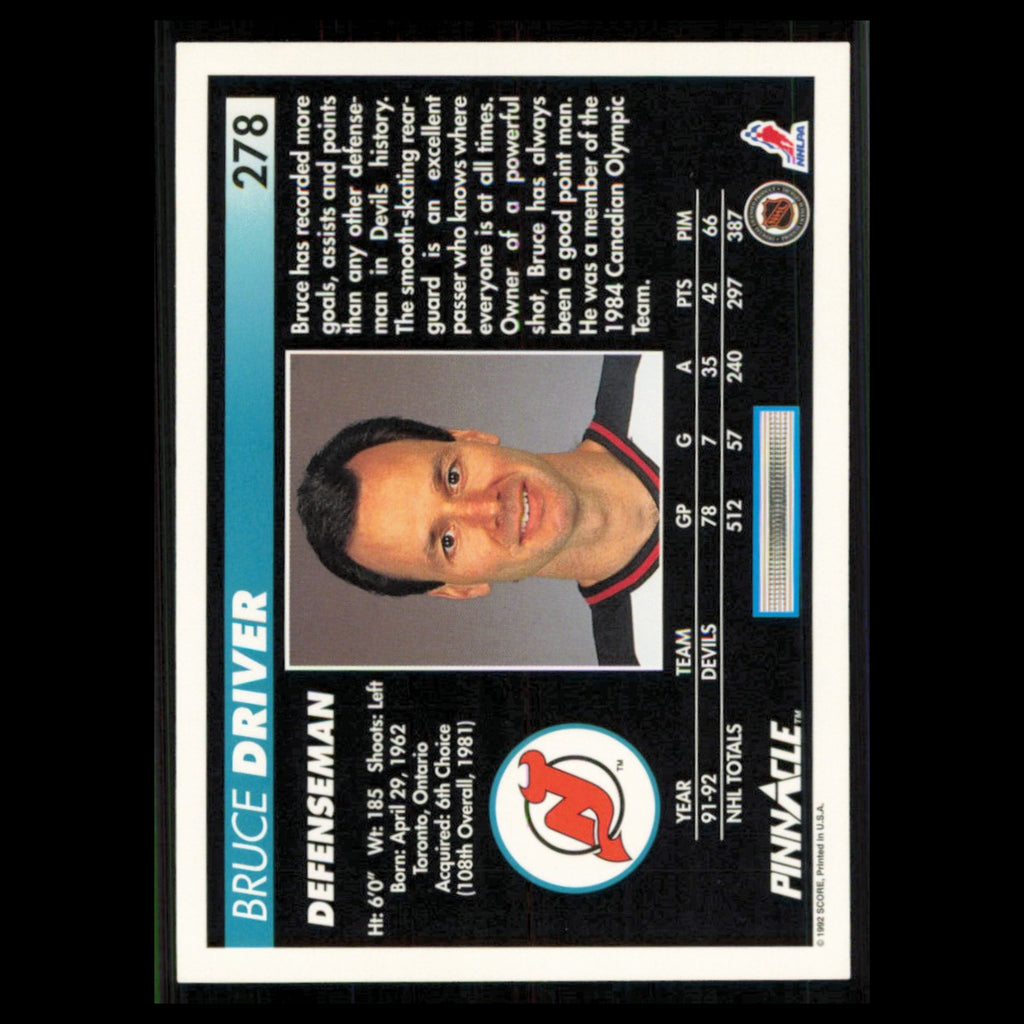 Bruce Driver #278 1992 Pinnacle New Jersey Devils Hockey Card NHL NM