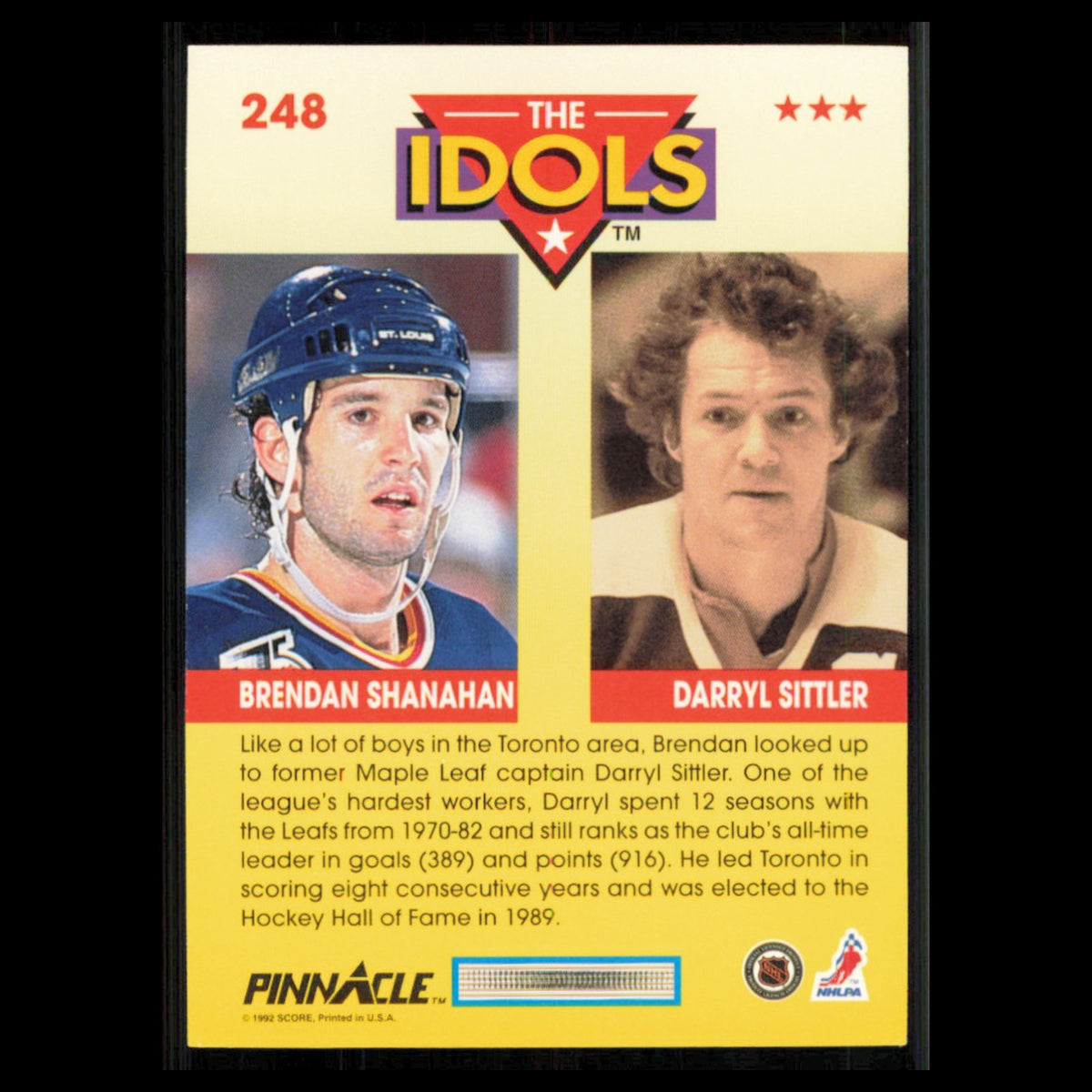 Brendan Shanahan/Darryl Sittler #248 1992 Pinnacle Hockey Card NHL NM
