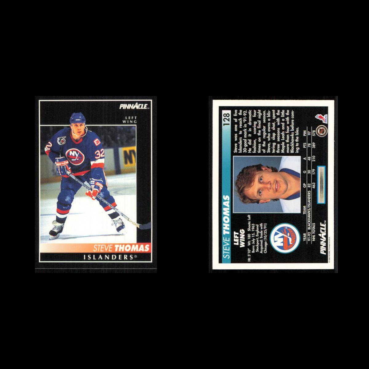 Steve Thomas #128 1992 Pinnacle New York Islanders Hockey Card NHL NM