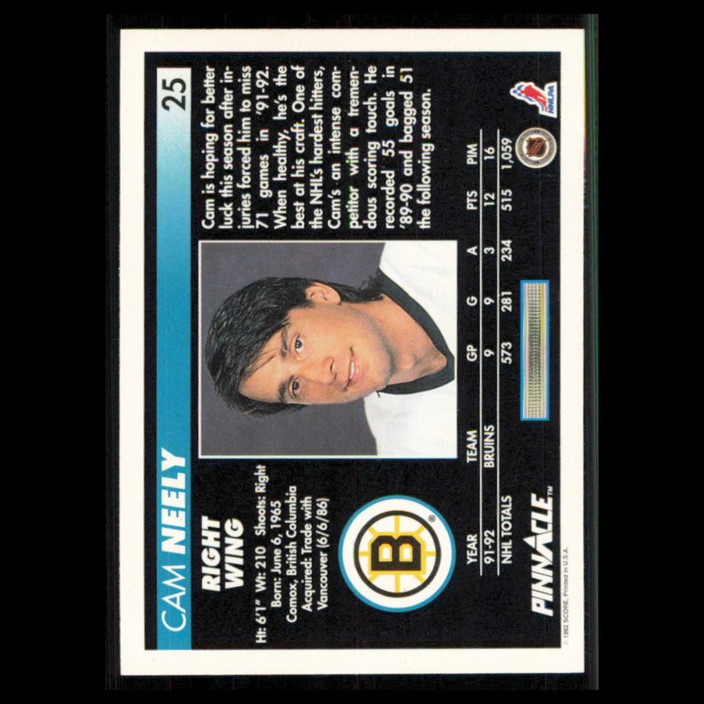 Cam Neely #25 1992 Pinnacle Boston Bruins Hockey Card NHL NM