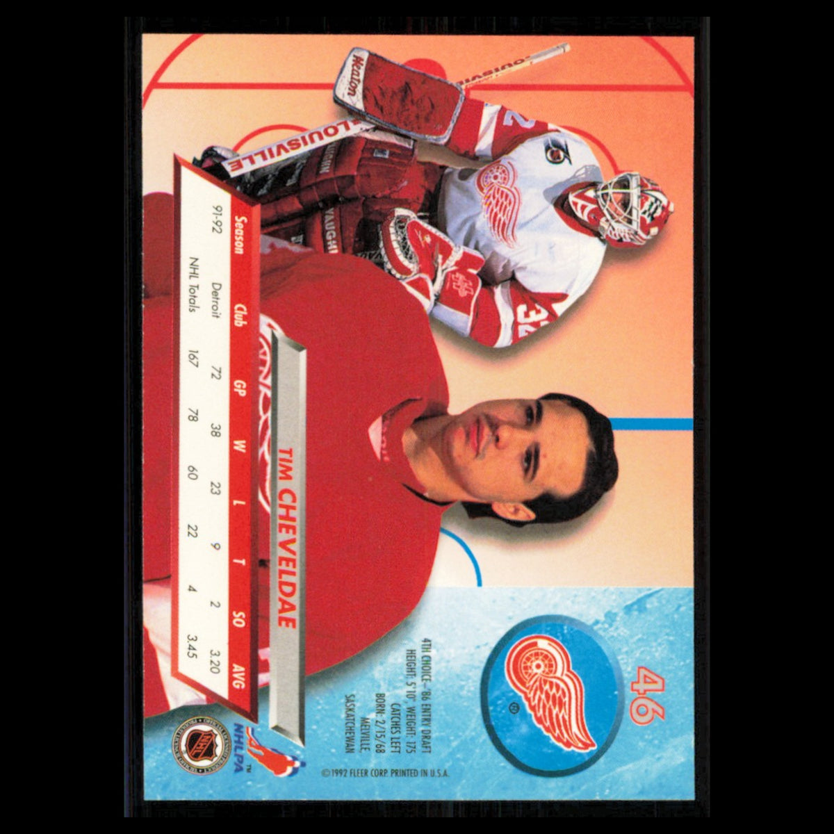 Tim Cheveldae #46 1992 Fleer Ultra Detroit Red Wings Hockey Card NHL NM