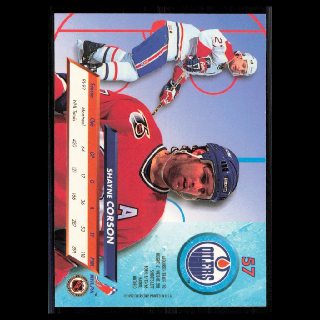 Shayne Corson #57 1992 Fleer Ultra Edmonton Oilers Hockey Card NHL NM