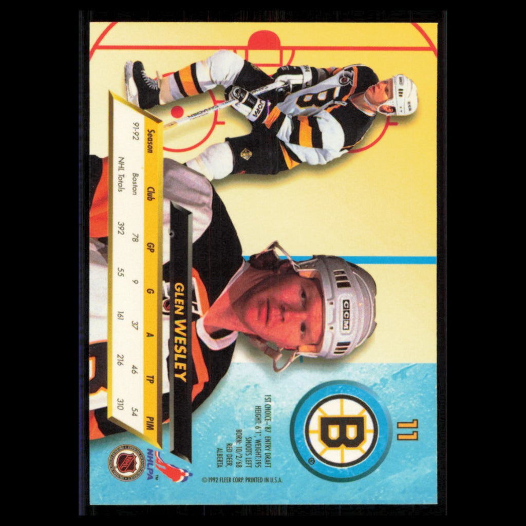 Glen Wesley #6 1992 Fleer Ultra Boston Bruins Hockey Card NHL NM