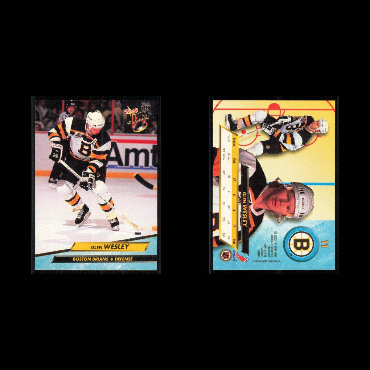 Glen Wesley #6 1992 Fleer Ultra Boston Bruins Hockey Card NHL NM