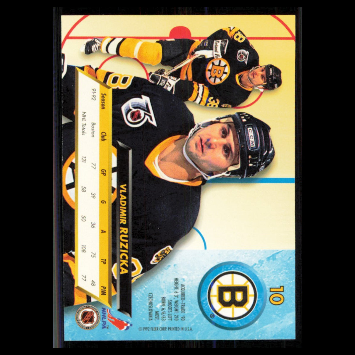 Vladimir Ruzicka #10 1992 Fleer Ultra Boston Bruins Hockey Card NHL NM