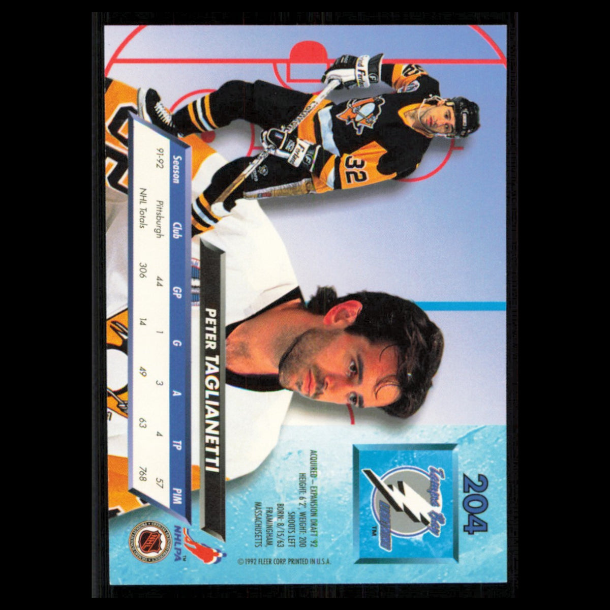 Peter Taglianetti #204 1992 Fleer Ultra Tampa Bay Lightning Hockey Card NHL NM