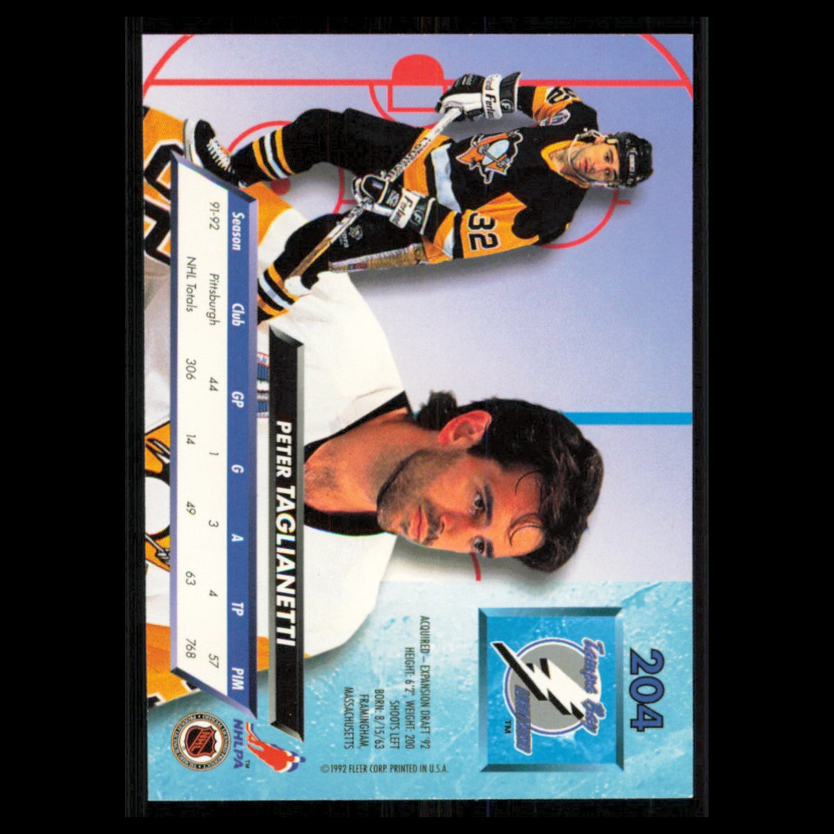 Peter Taglianetti #204 1992 Fleer Ultra Tampa Bay Lightning Hockey Card NHL NM