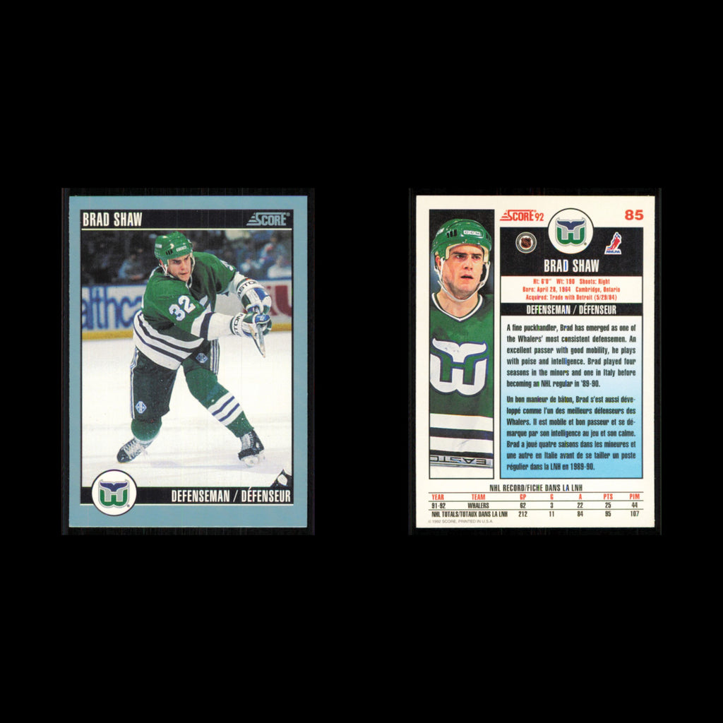 Brad Shaw #85 1992 Score Canadian Hartford Whalers Hockey Card NHL NM