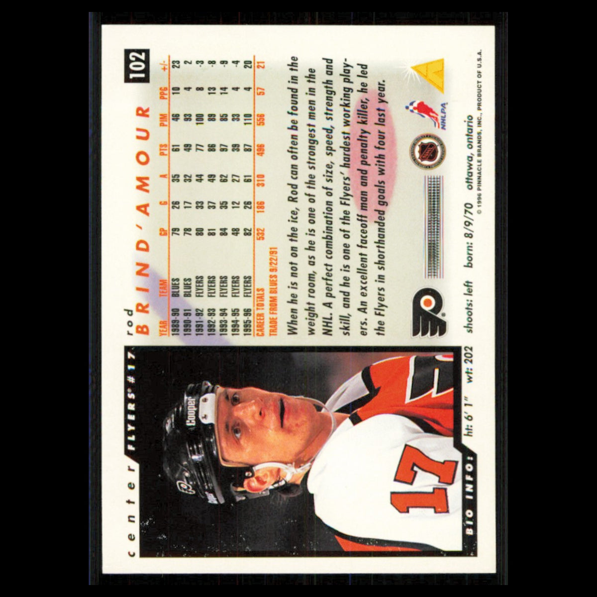 Rod BrindAmour #102 1996 Score Philadelphia Flyers Hockey Card NHL NM