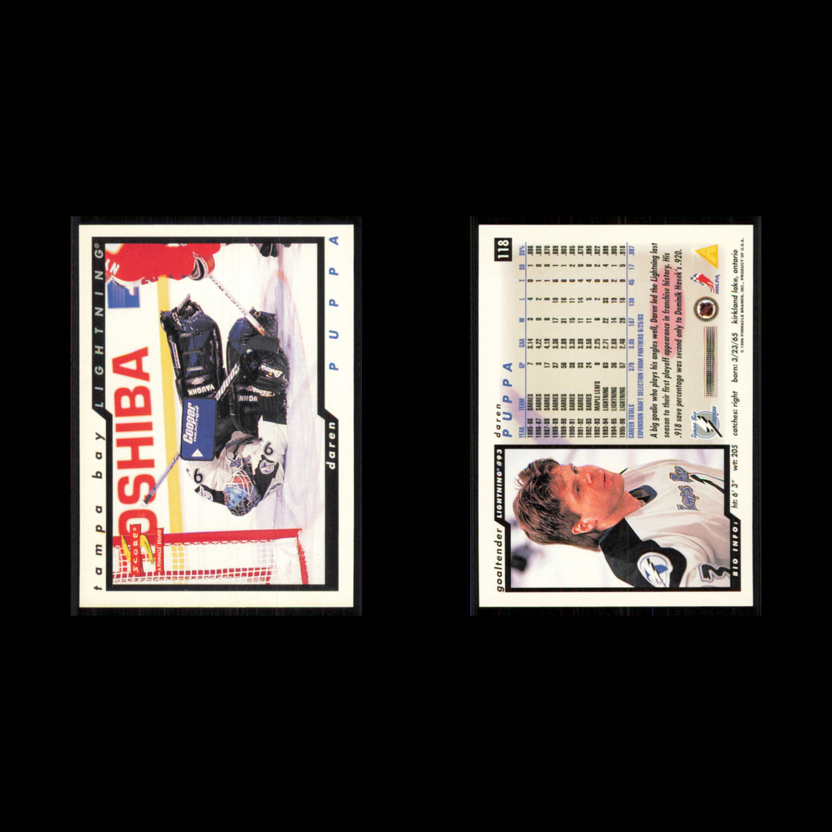 Daren Puppa #118 1996 Score Tampa Bay Lightning Hockey Card NHL NM