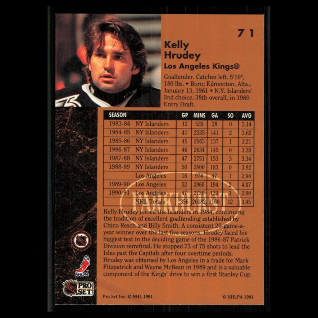 Kelly Hrudey #71 1991 Parkhurst Los Angeles Kings Hockey Card NHL NM