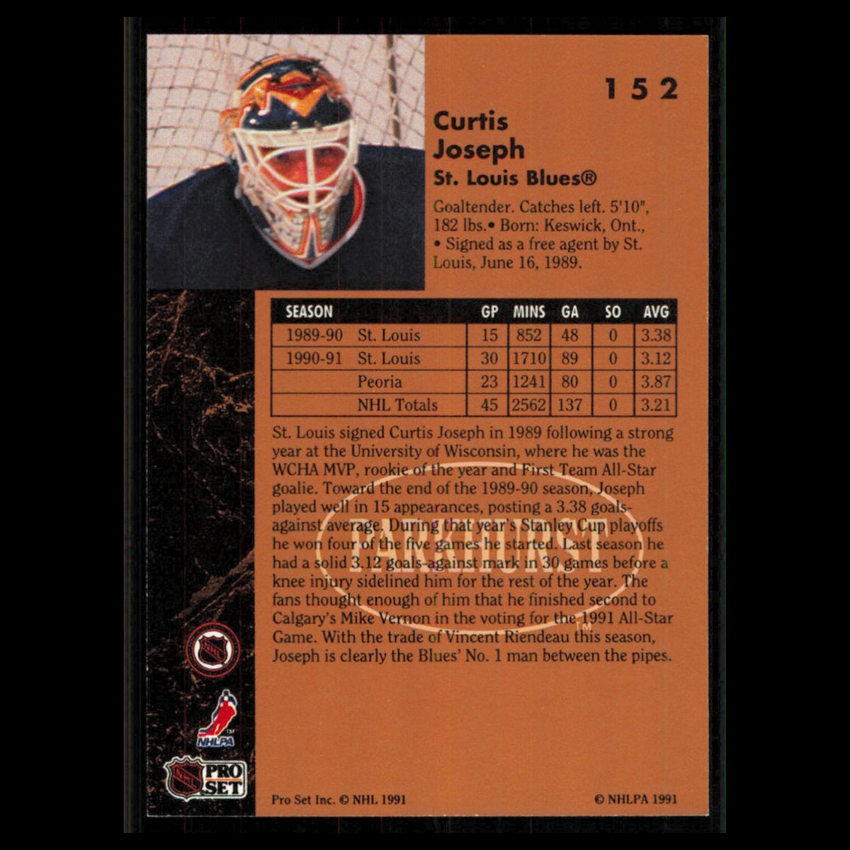 Curtis Joseph #152 1991 Parkhurst St. Louis Blues Hockey Card NHL NM