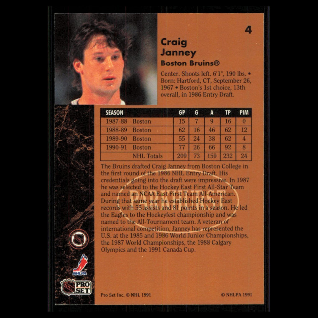 Craig Janney #4 1991 Parkhurst Boston Bruins Hockey Card NHL NM
