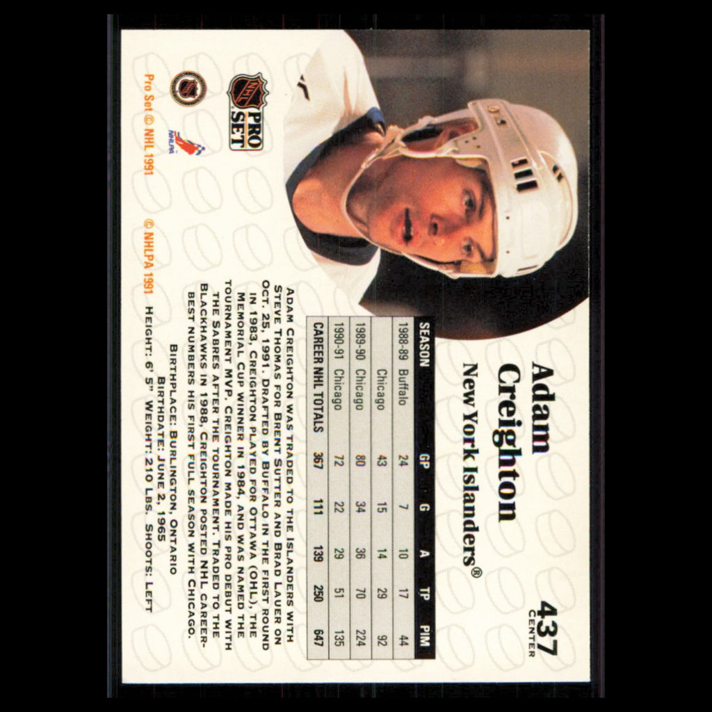 Adam Creighton #437 1991 Pro Set New York Islanders Hockey Card NHL NM