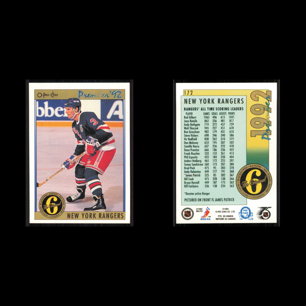 James Patrick #172 1991 O-Pee-Chee Premier New York Rangers Hockey Card NHL NM