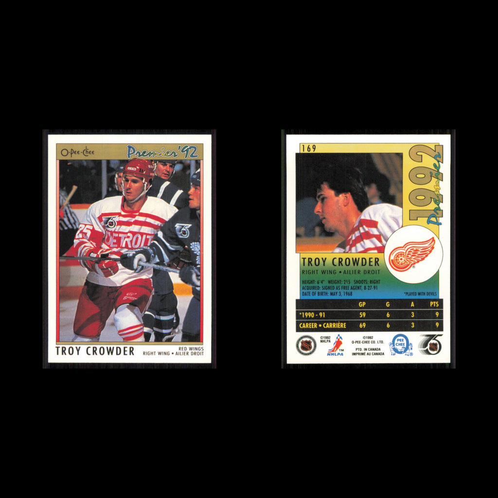 Troy Crowder #169 1991 O-Pee-Chee Premier Detroit Red Wings Hockey Card NHL NM