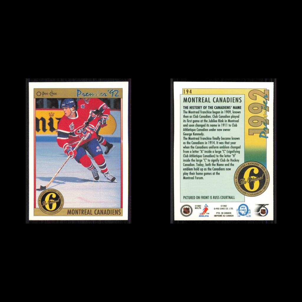 Russ Courtnall #194 1991 O-Pee-Chee Premier Montreal Canadiens Hockey Card NHL