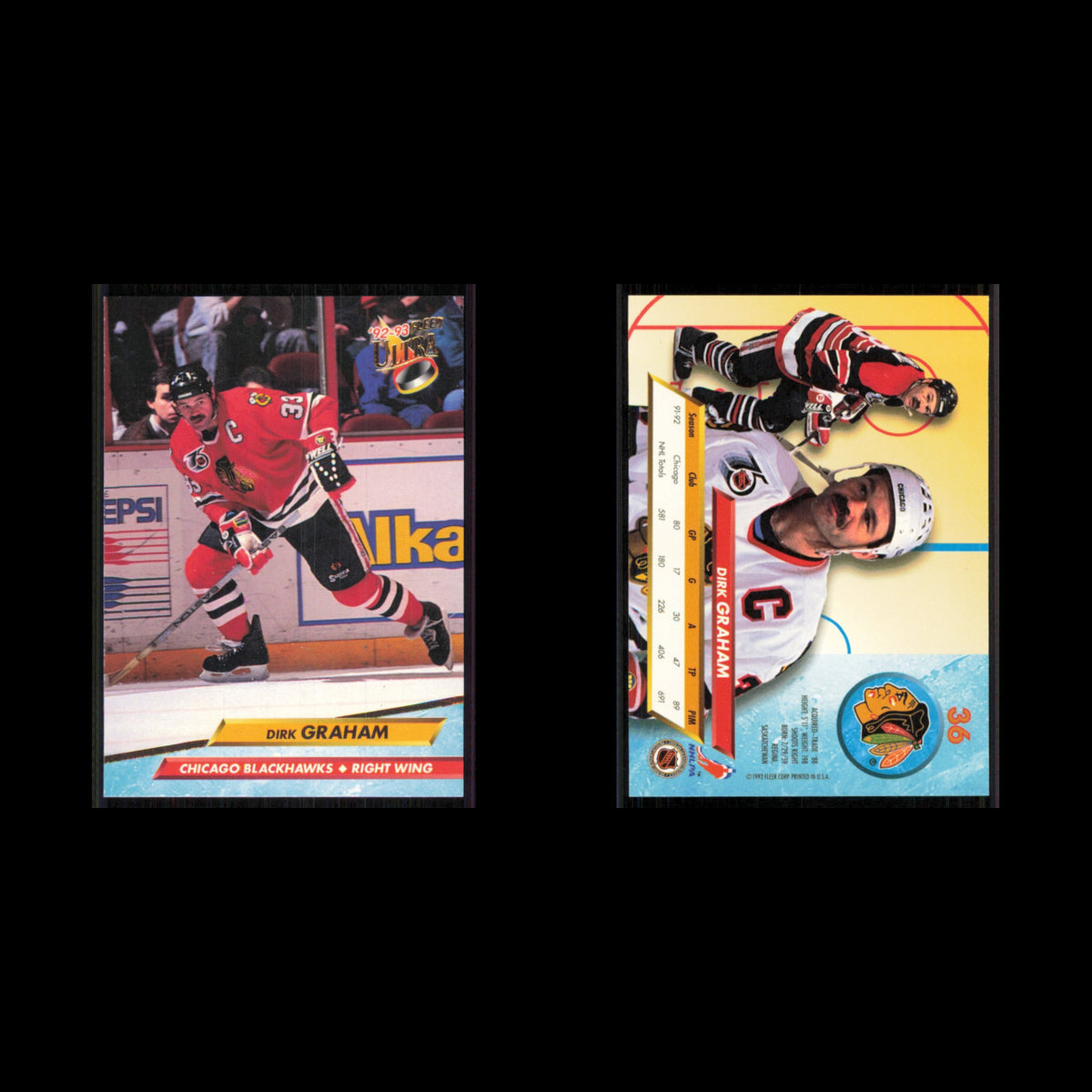 Dirk Graham #36 1992 Fleer Ultra Chicago Blackhawks Hockey Card NHL NM