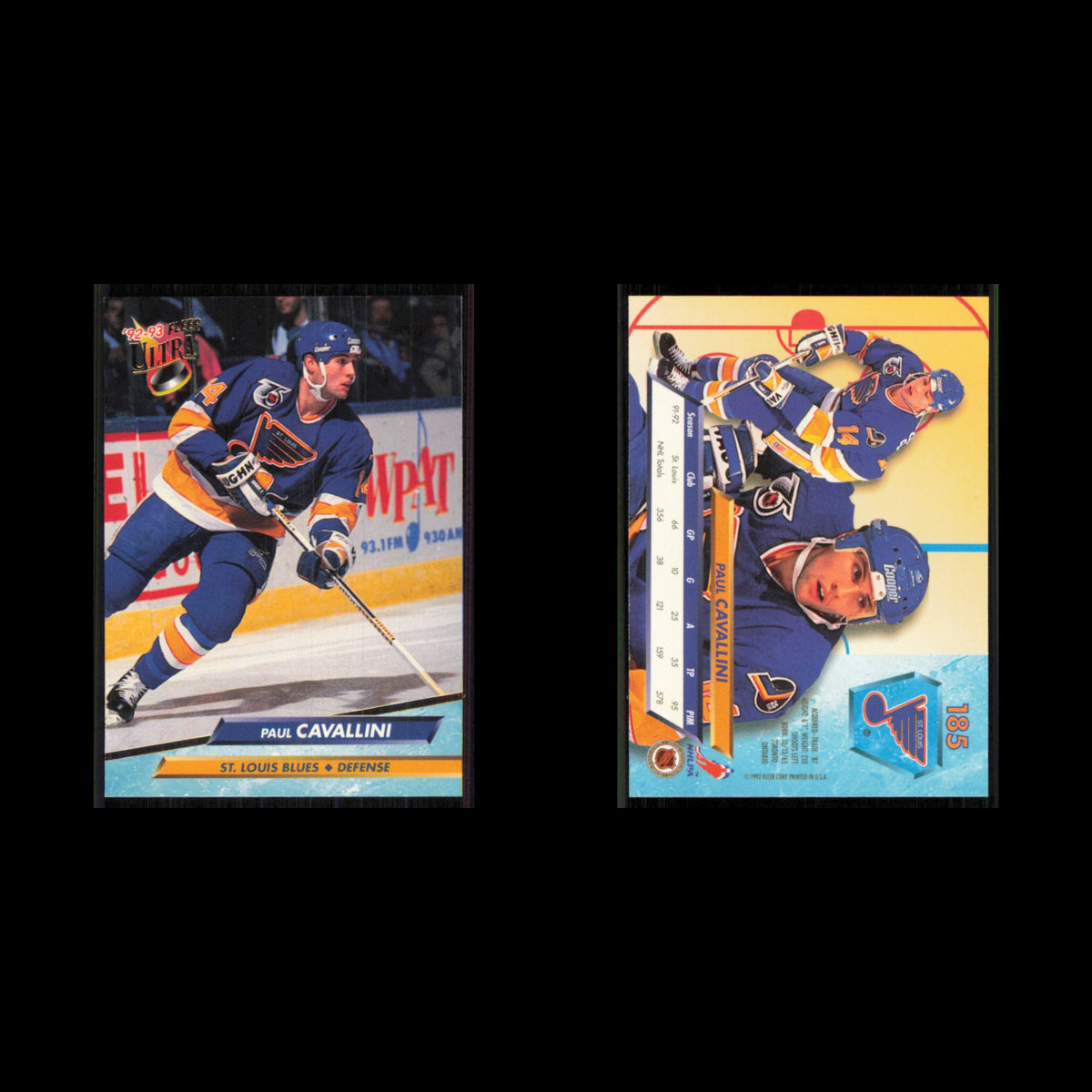 Paul Cavallini #185 1992 Fleer Ultra St. Louis Blues Hockey Card NHL NM