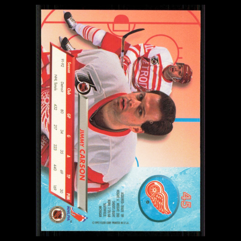 Jimmy Carson #45 1992 Fleer Ultra Detroit Red Wings Hockey Card NHL NM