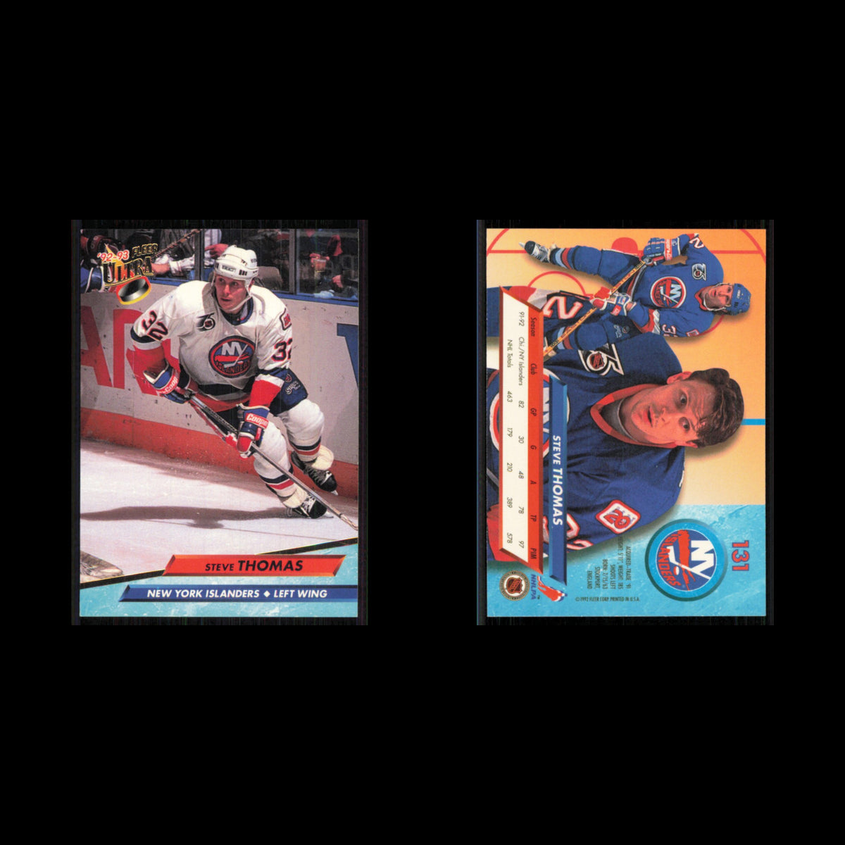 Steve Thomas #131 1992 Fleer Ultra New York Islanders Hockey Card NHL NM