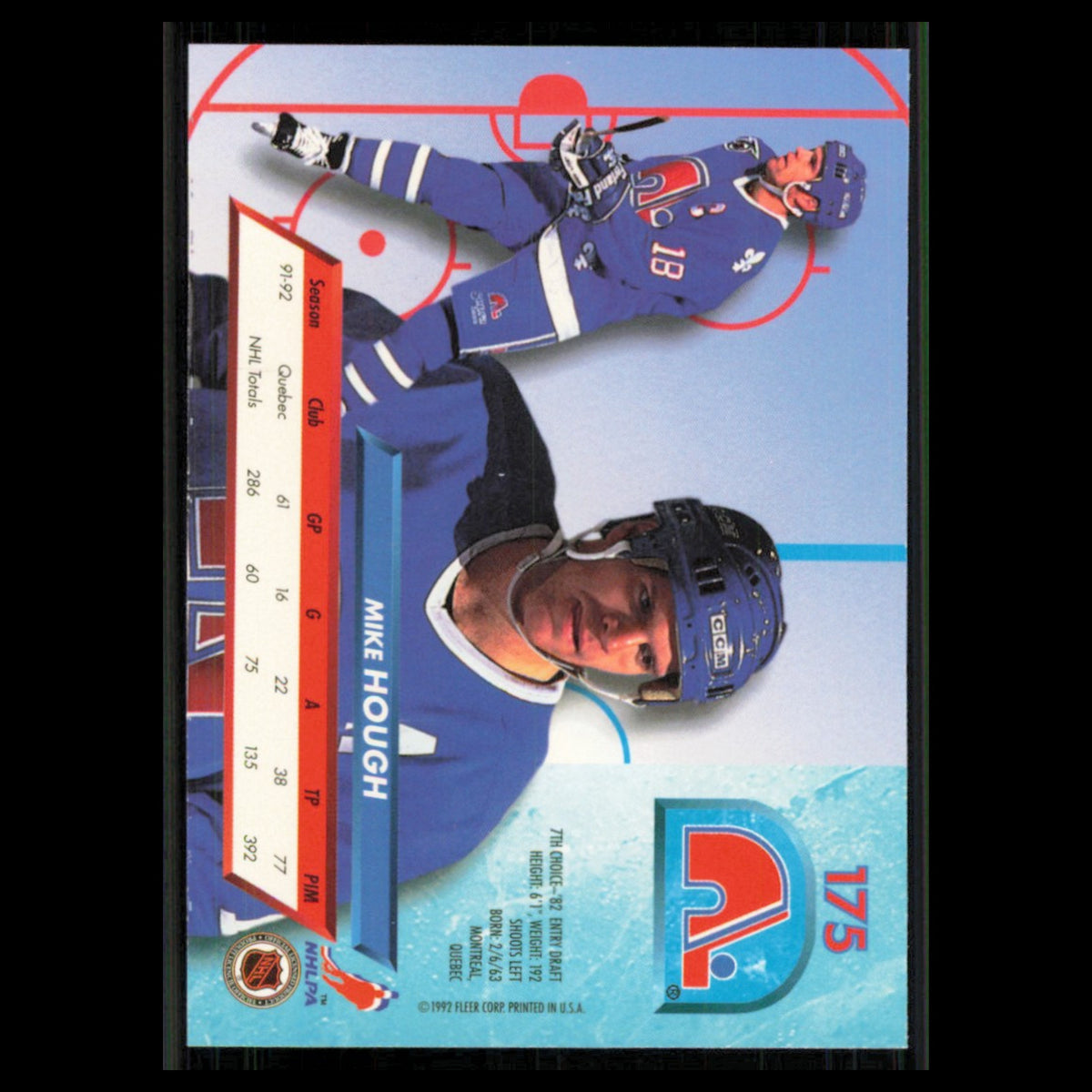Mike Hough #175 1992 Fleer Ultra Quebec Nordiques Hockey Card NHL NM