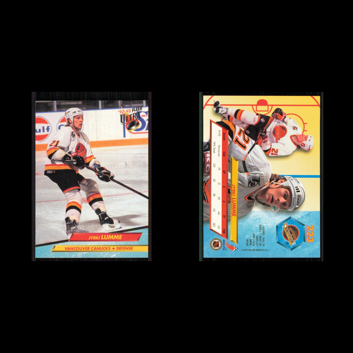 Jyrki Lumme #223 1992 Fleer Ultra Vancouver Canucks Hockey Card NHL NM